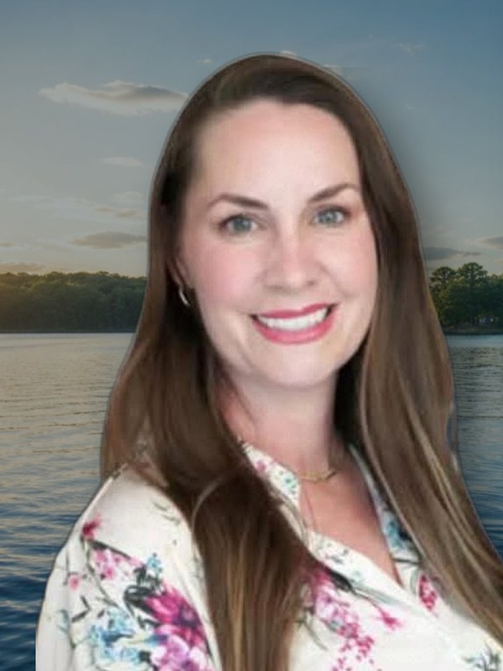 Karen Robinson with Hyco Lake shoreline in the background